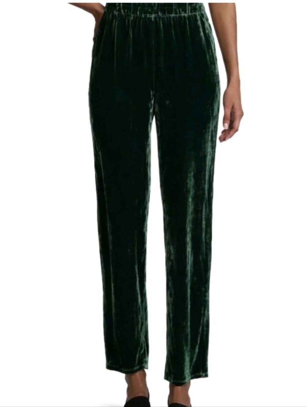 Eileen Fisher Vintage 90s Green Velvet Elastic-Waist Pants - Vtg 2 / Modern M/L